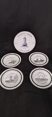 Five Darwen celebratory plates, 1897-1997 centenary, The Grammar school, Holy Trinity church 