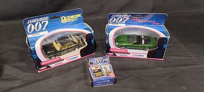 Two Corgi James Bond diecast vehicles Octopussy, Die Another Day and a Deck of James Bond cards 