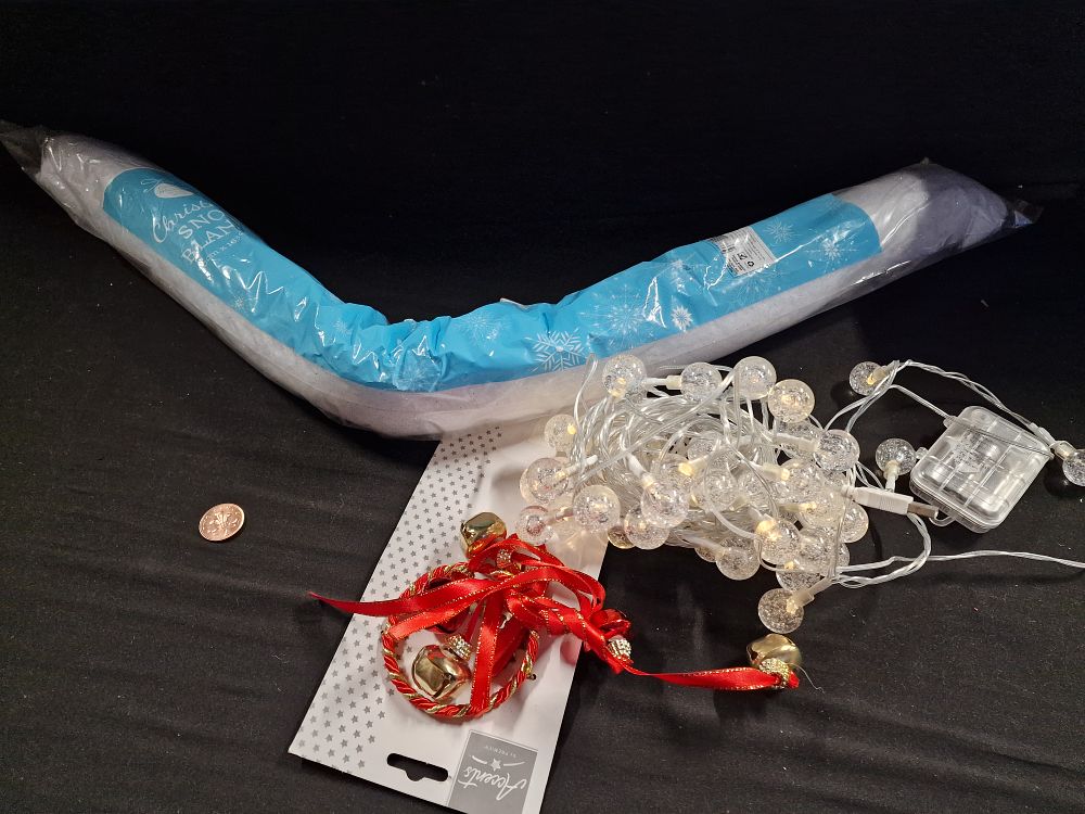 Lot 151: Christmas Decorations inc Snow Blanket, Lights and Bells