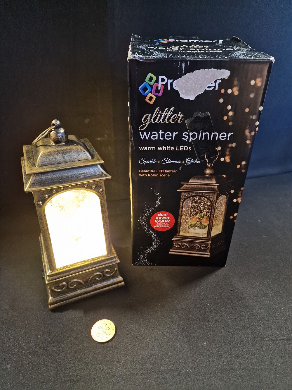 Lot 264: Beautiful LED Lantern with Robin Scene