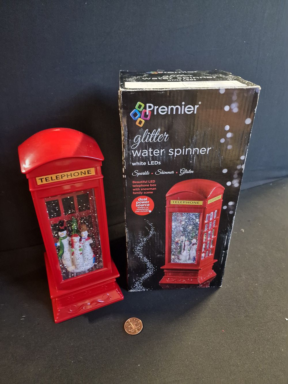 Lot 266: Beautiful LED Telephone Box with Snowman Scene Faulty