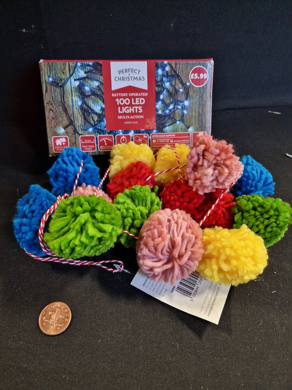 Lot 277: Christmas Light and Pom Pom Decorations