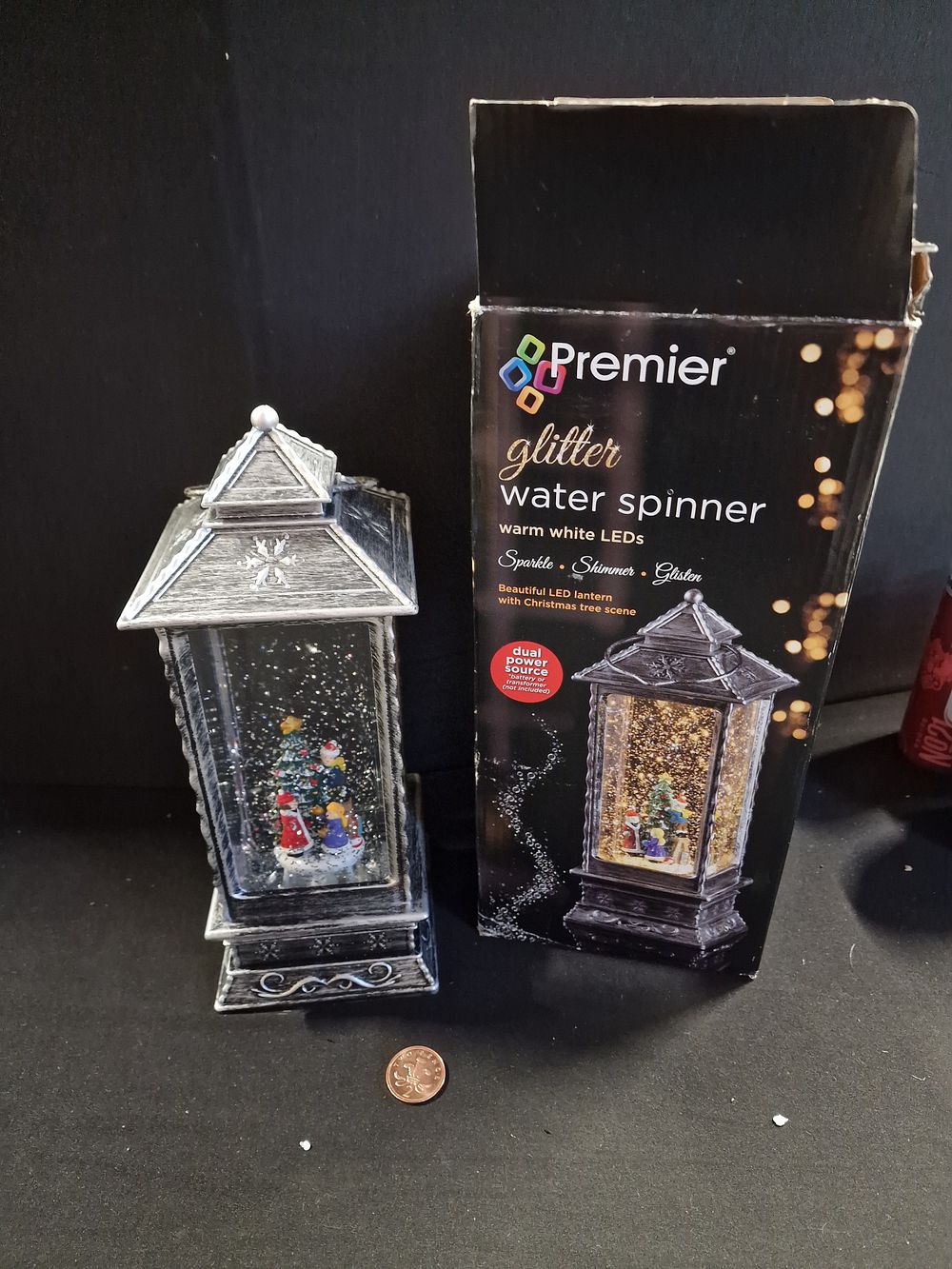 Lot 304: Beautiful LED Lantern with Christmas Tree Scene Water Spinner Faulty