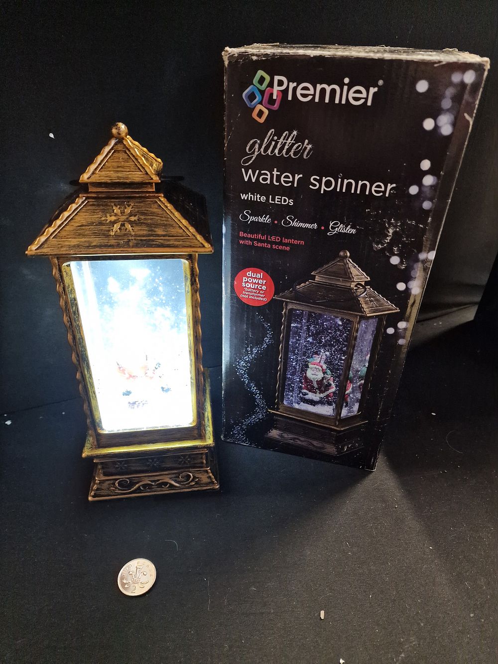 Lot 310: Beautiful LED Lantern with Santa Scene Water Spinner Working but Noisy