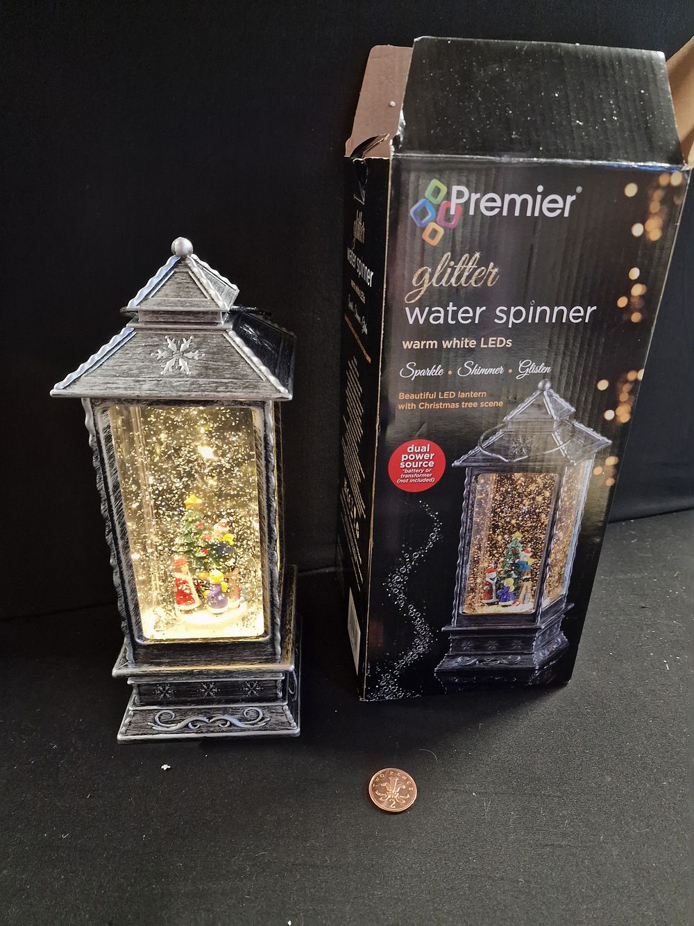 Lot 312: Beautiful LED Lantern with Christmas Tree Scene Water Spinner