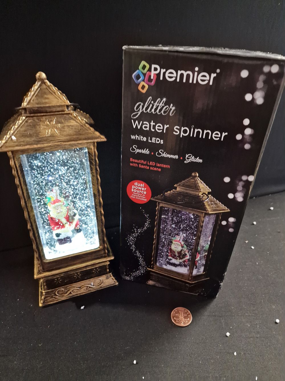 Lot 313: Beautiful LED Lantern with Santa Scene Water Spinner