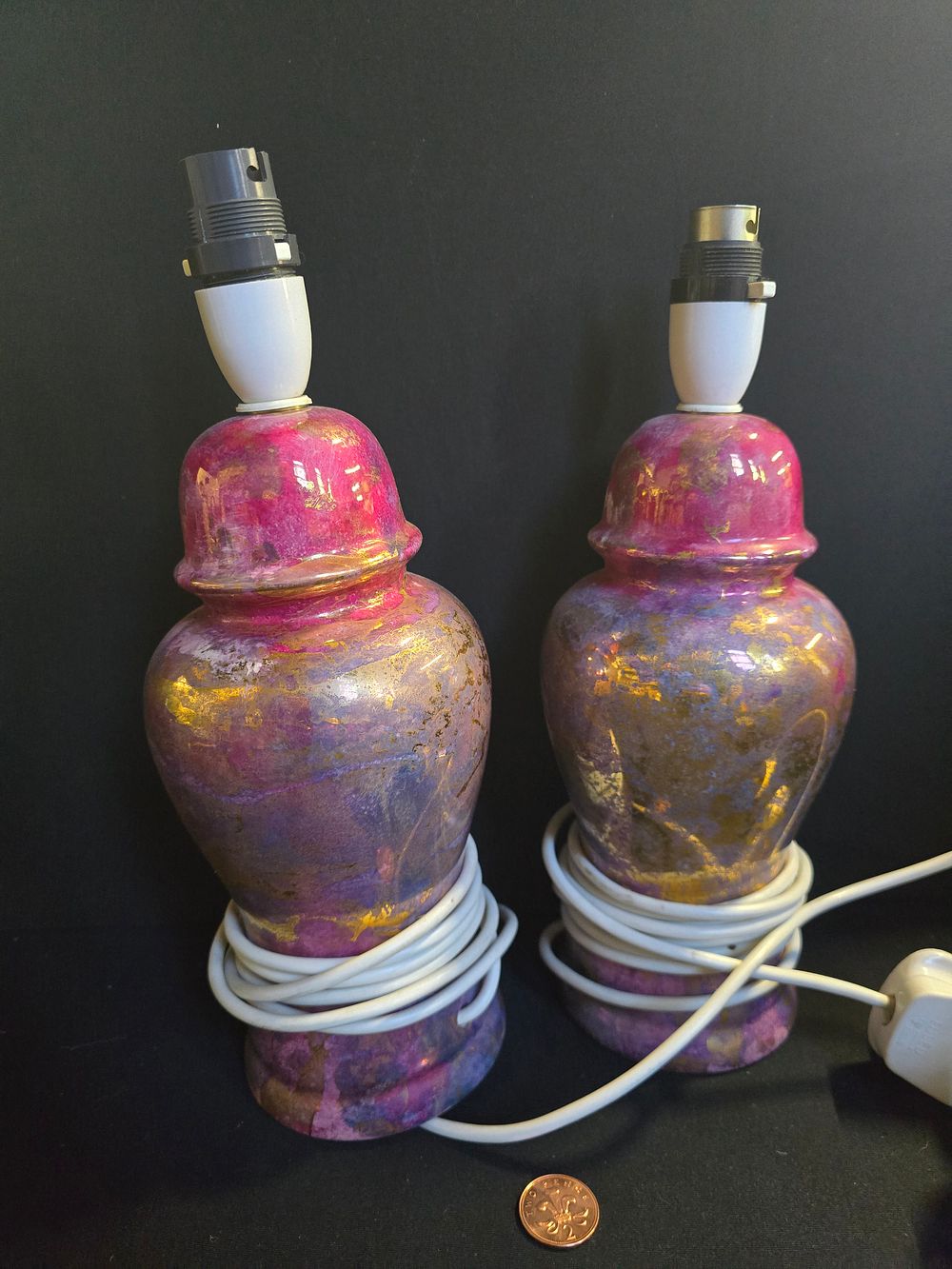 Lot 352: A pair of multicolour marbel effect side lmaps