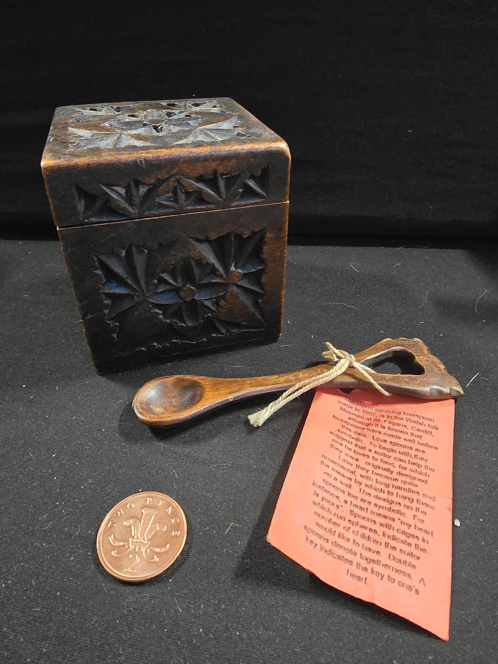 Lot 372: Wooden tea caddy and serving spoon