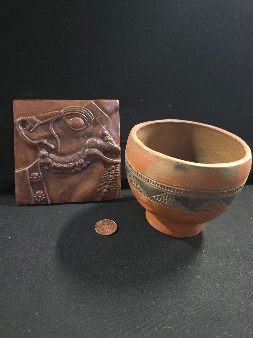 Lot 381: Terracotta tile and bowl