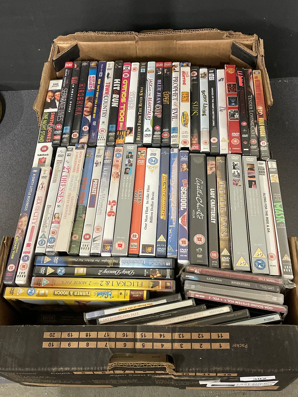 Lot 159: Box of DVDs and CDs
