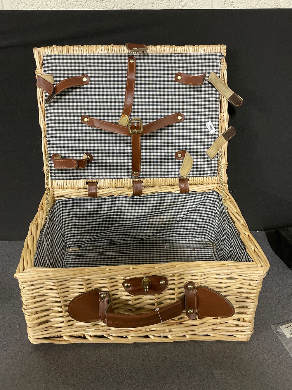 Lot 263: Woven cane picnic basket with gingham interior