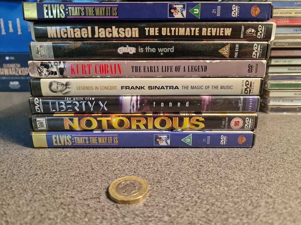 Lot 182: Selection of Music DVDs inc Elvis, Micheal Jackson and Kurt Cobain