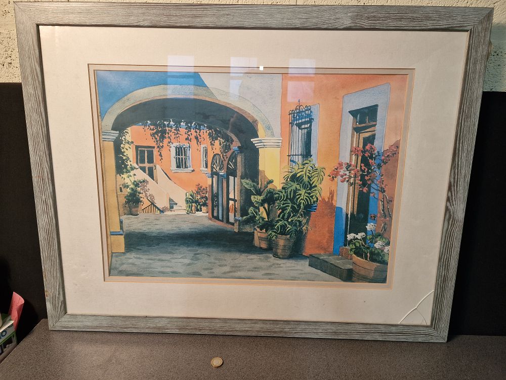 Lot 205: Large Framed Print of a San Miguel de Allands Courtyard in Mexico by Ilana Richardson 87x67cm a/f