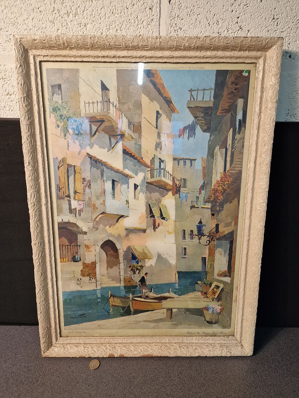 Lot 208: Framed Print of Behind the Piazza San Marco by CR D'Oyly John. Framed in Karachi, Pakistan. Approx 68x50cm
