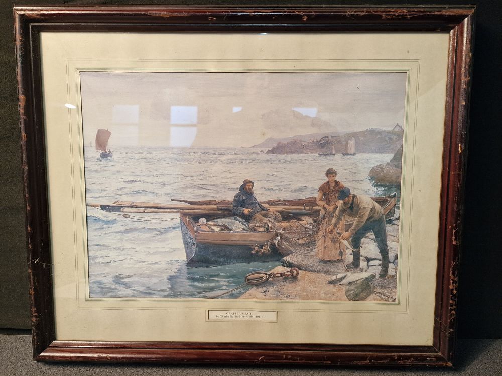 Lot 217: Framed Print of Crabbers Bait by Charles Napier Henry. Approx 57x47cm