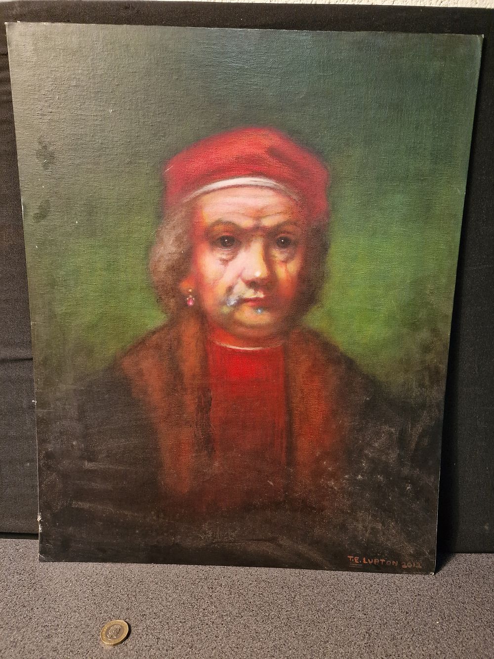 Lot 218: Canvas on Board by TE Lupton 2012 of Rembrandt. Approx 51x41cm