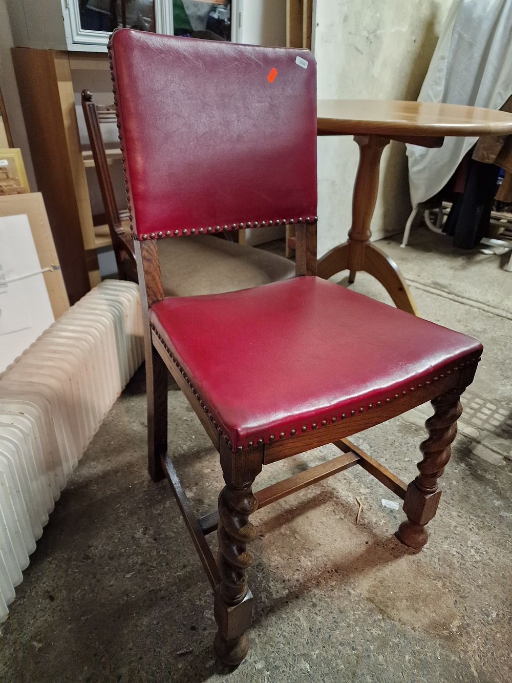 Lot 230: Vintage Leather Chair with Turned Front Legs COLLECTION ONLY