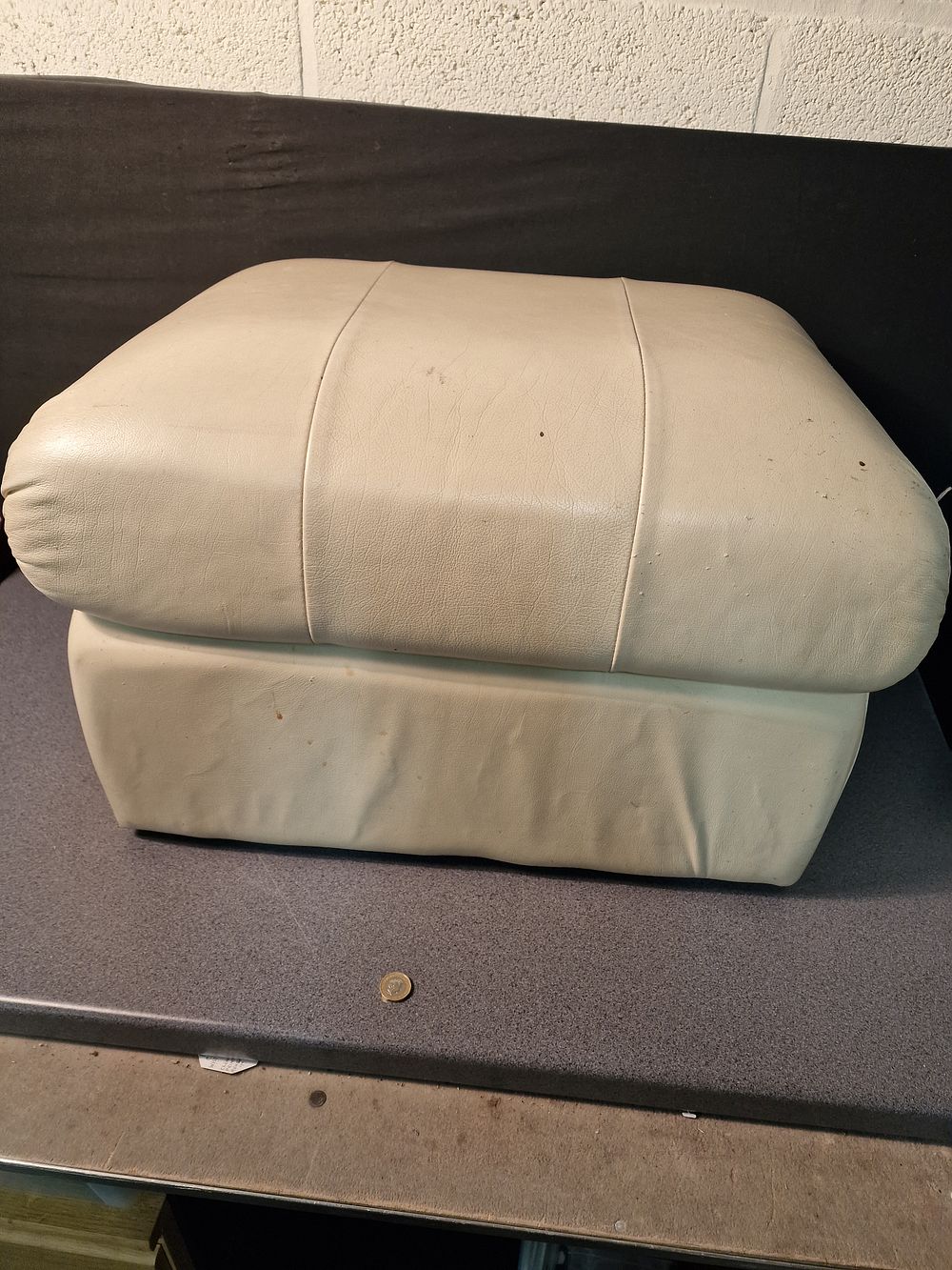 Lot 234: Cream Leather Footstool COLLECTION ONLY