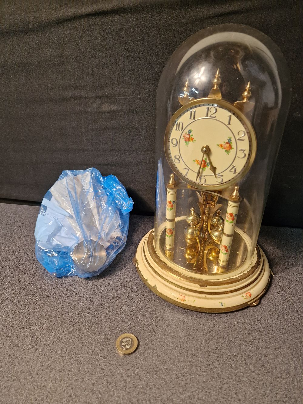 Lot 237: Vintage Clock in Glass Dome with Parts a/f