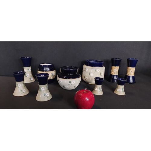 Lot 248: Collection of 10 x vintage Lovatte Langley ware pottery items including candle holders & pots