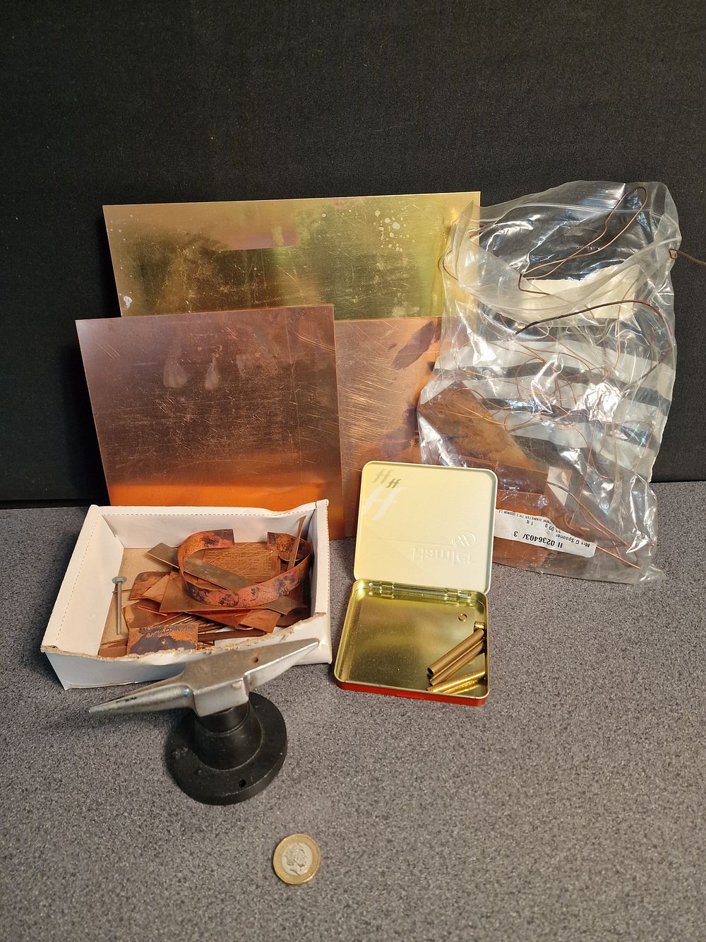 Lot 287: Selection of Brass and Copper Modelling Material and Small Anvil