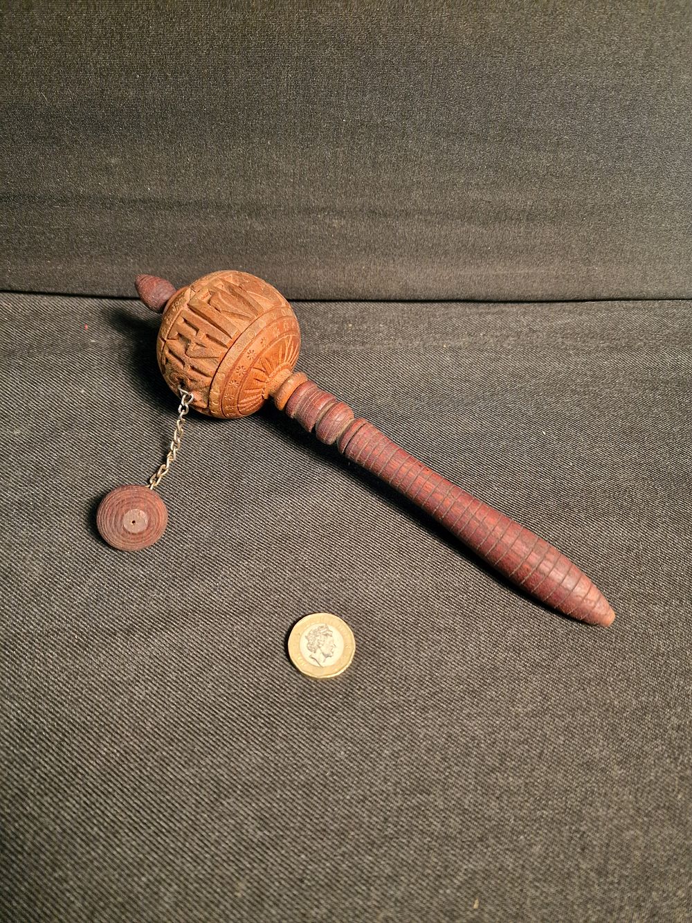 Lot 152: Hand Carved Wooden Prayer Wheel