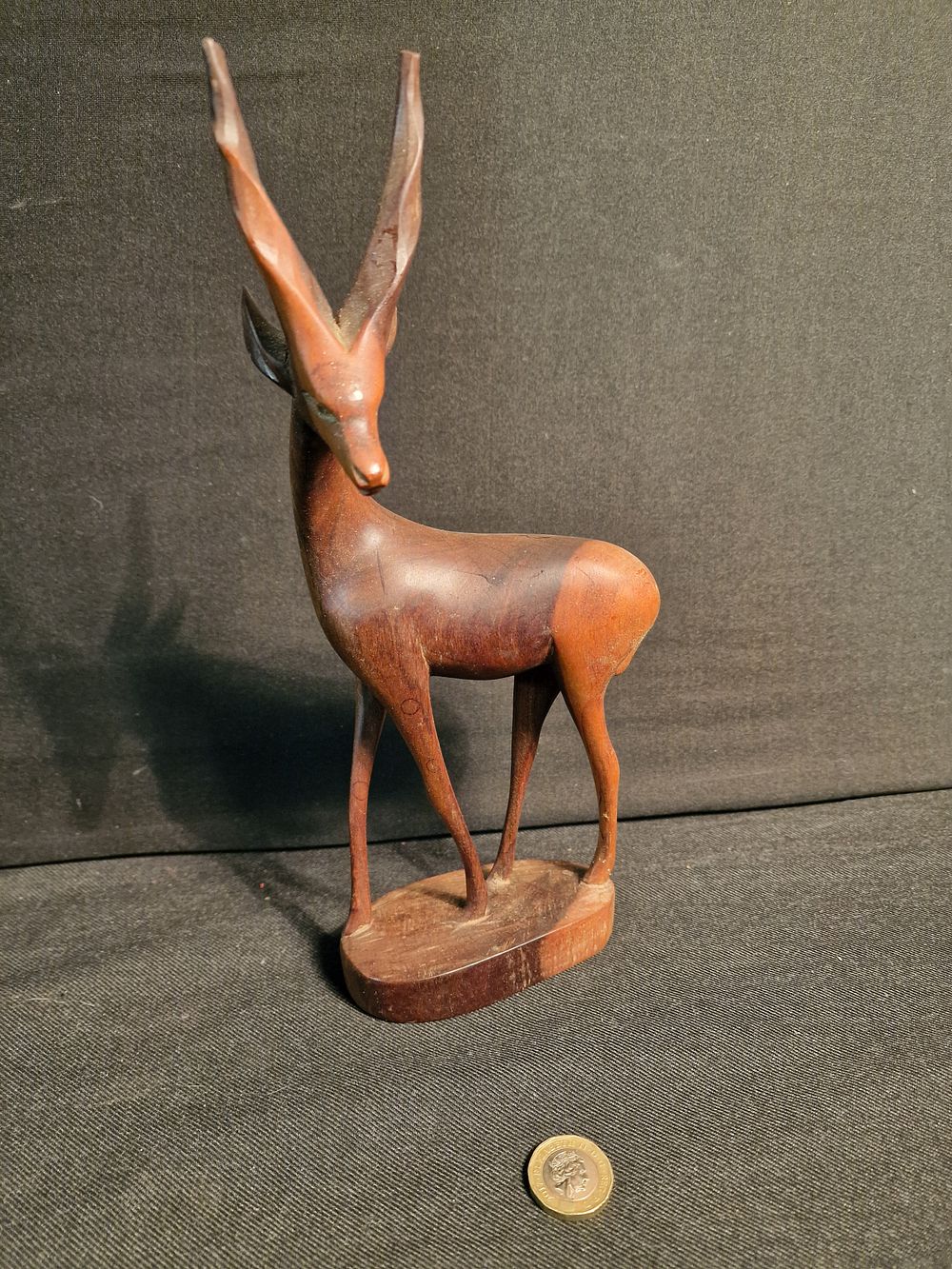 Lot 154: Beautiful Carved Wood Spiral Horned Antelope Figurine