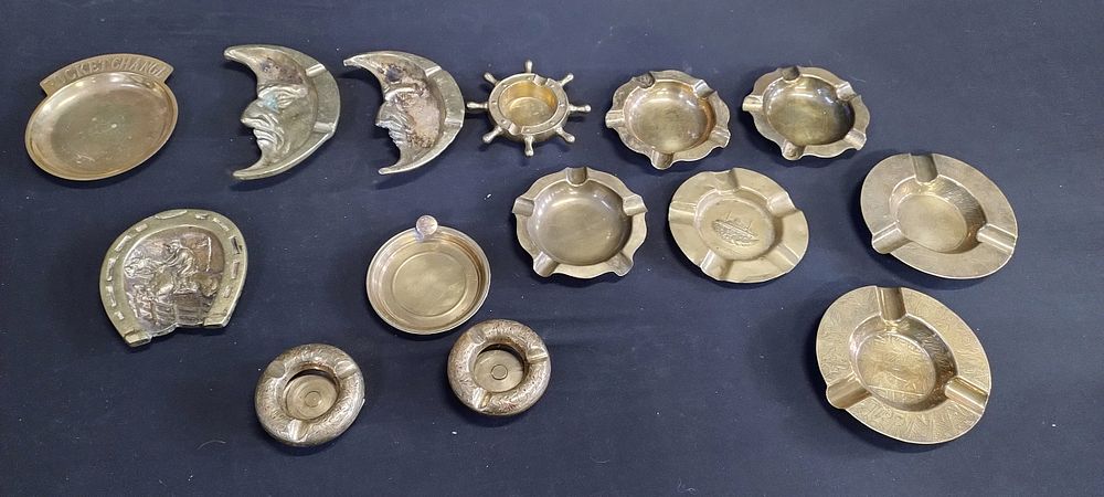 Lot 167: Collection of brasses including ashtrays, Change tray and...