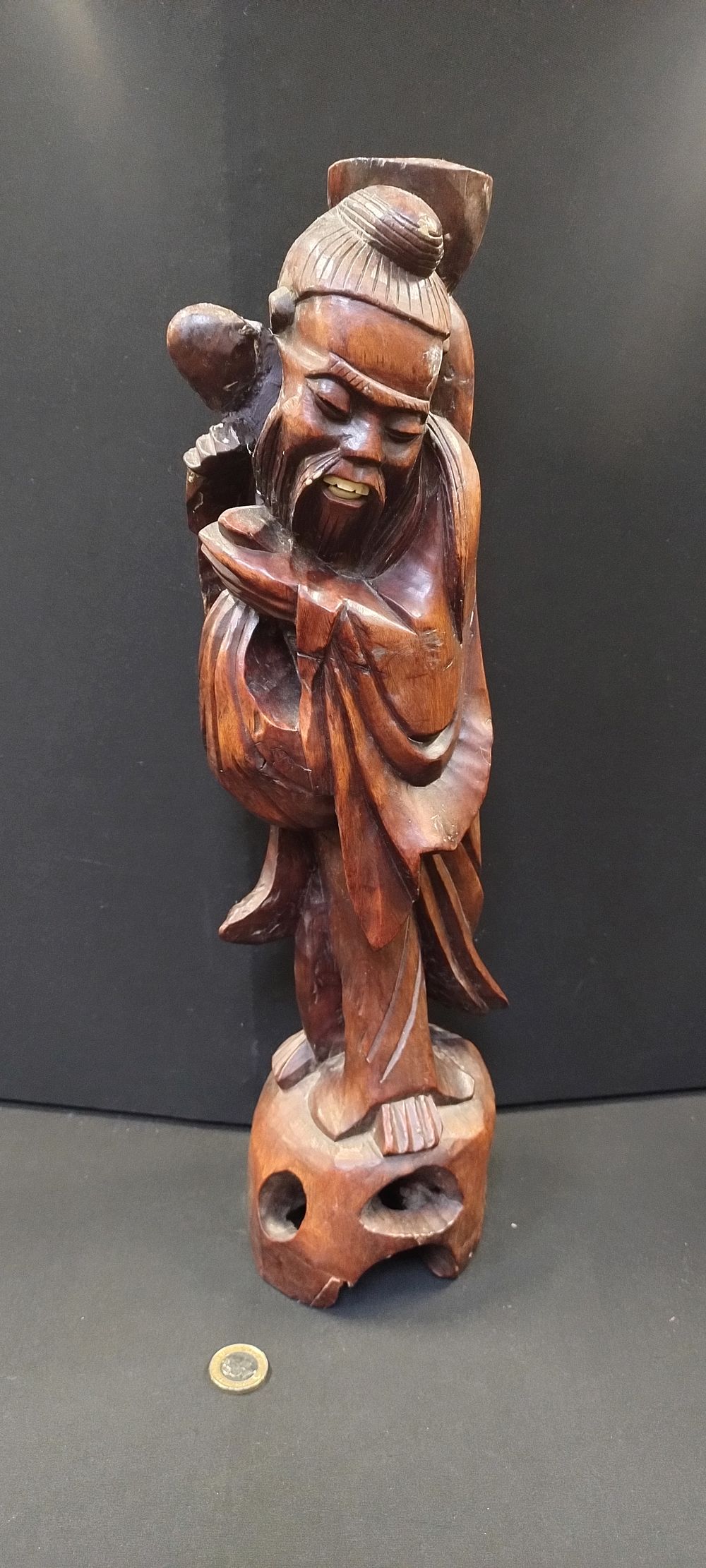 Lot 184: large Japanese root carved figure with bone teeth...