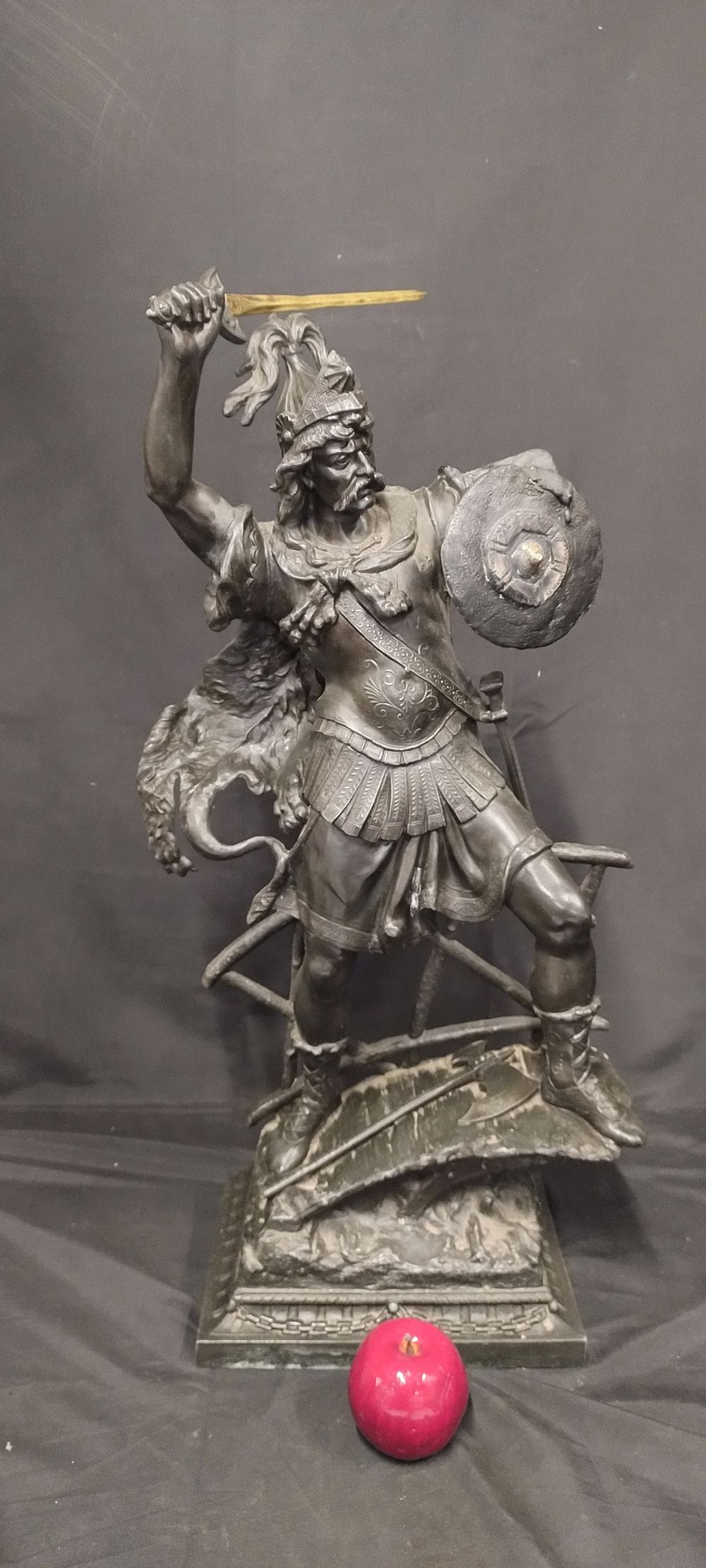 Lot 185: Bronze coloured spelter Gallic warrior. Measures approx H...