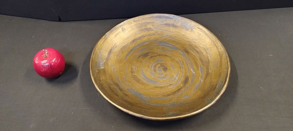 Lot 222: Large Corris Craft stoneware bowl with gold highlights....