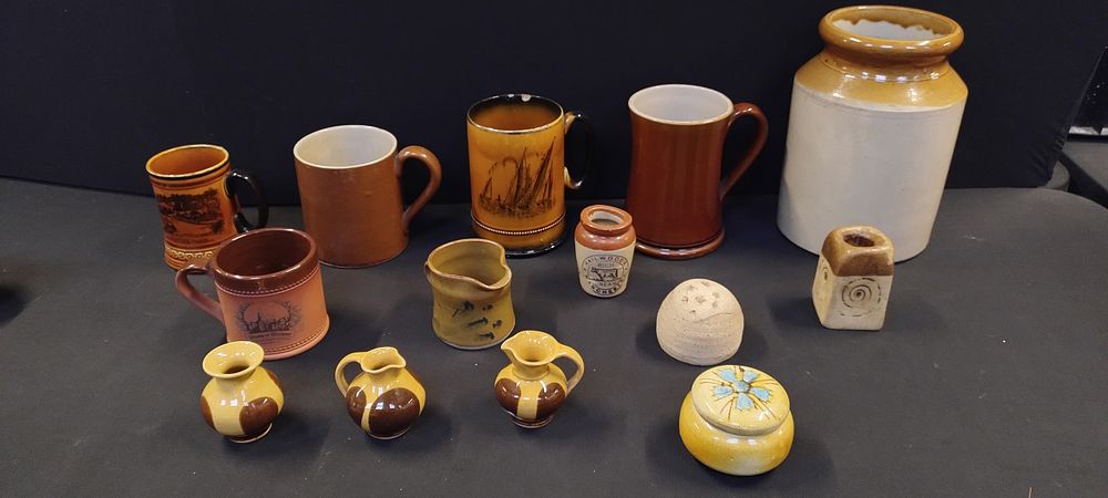 Lot 226: Quantity of various stoneware tankards, cups and other...