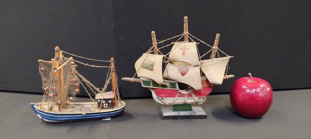 Lot 238: Two miniature model ships one fishing boat and...