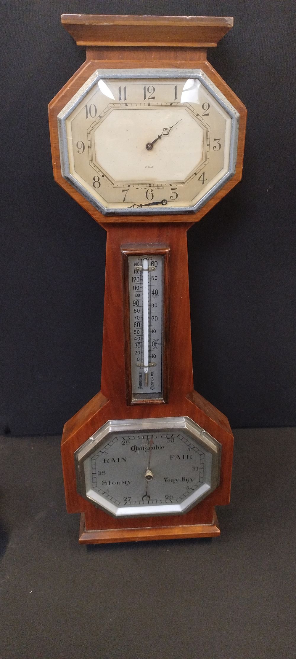 Lot 240: Vintage oak 8 day clock with barometer. Measures...