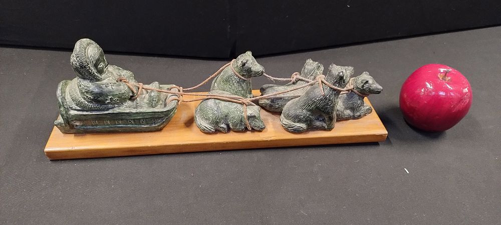 Lot 242: Sculpture of Inuit Eskimos in Sled with Pack...