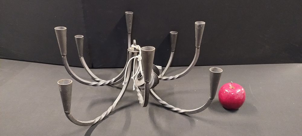 Lot 248: Cast grey metal chandelier with twist arms candle...