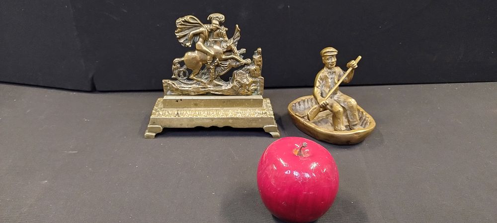 Lot 268: Vintage brass St George and dragon door stop...