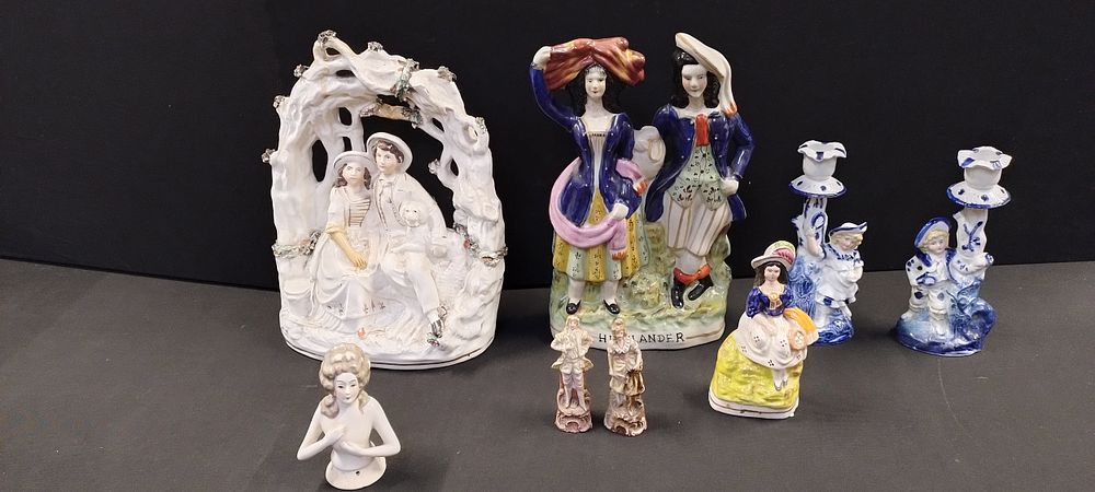 Lot 277: Collection of early Staffordshire pottery pieces including flat...