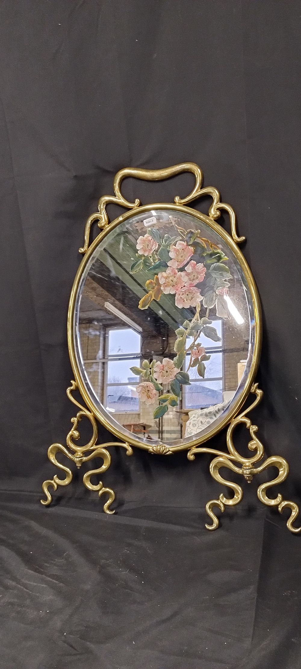 Lot 322: Beautiful Vintage mirrored brass fire screen with a...