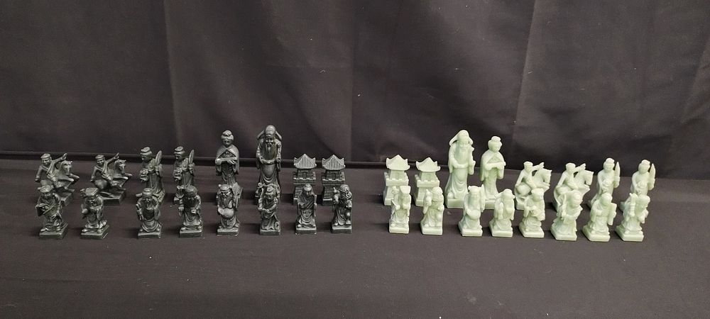 Lot 338: Soapstone Chinese character chess pieces