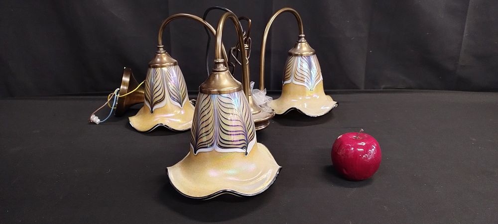 Lot 364: Art nouveau style ceiling 3 pendant light with...