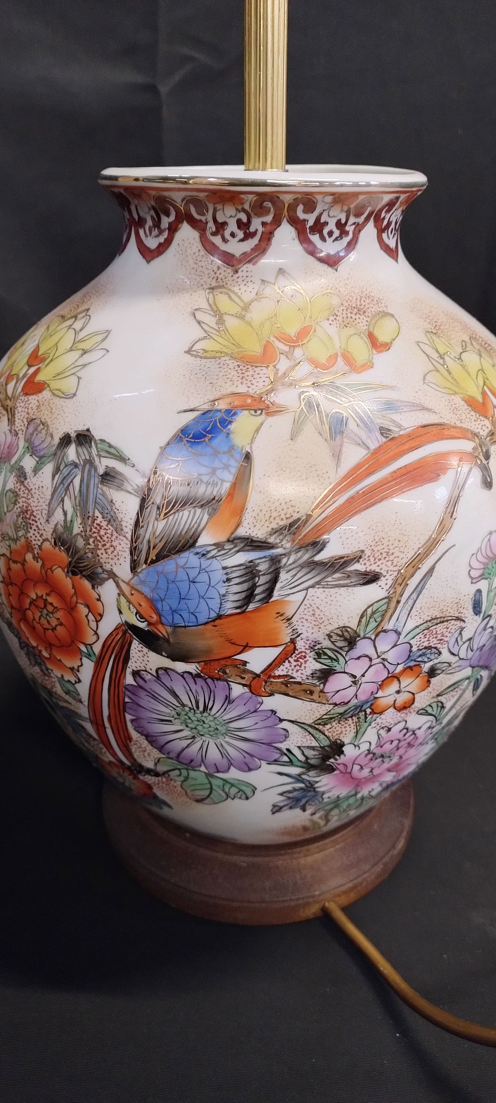 Lot 369: Oriental style satsuma vase lamp with bird and...