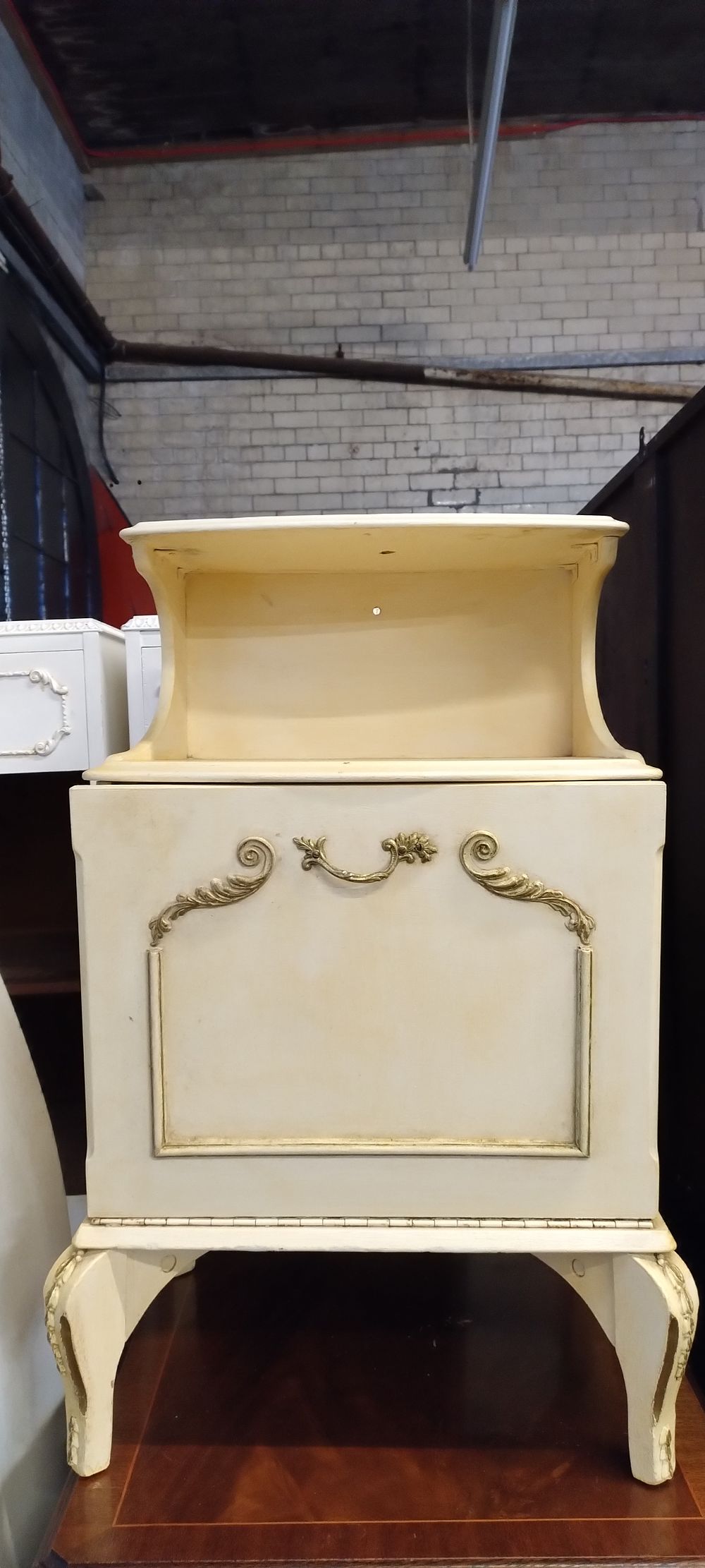 Lot 419: Vintage side table with drop down cupboard and...