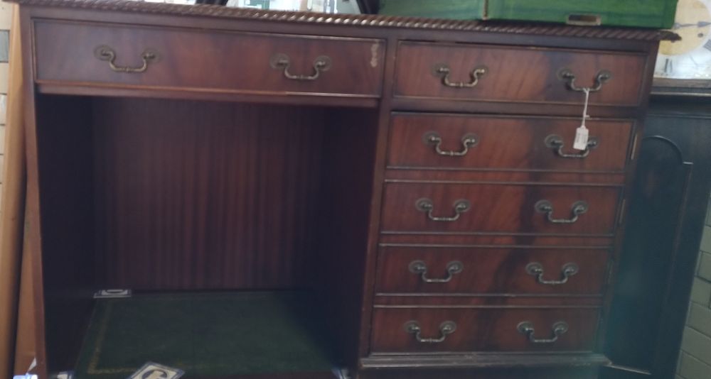 Lot 427: Computer desk with red leather top 1 drawer...