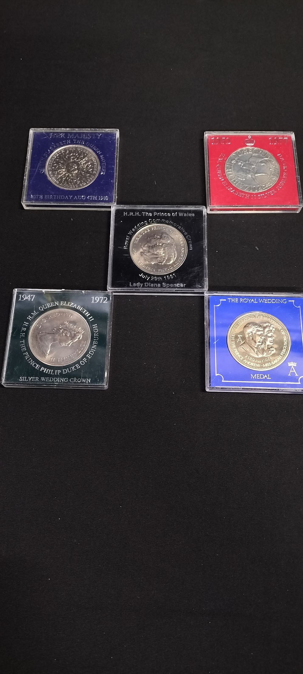 Lot 157: Five Commemorative Crowns 1972,1977,1980,1981,1986