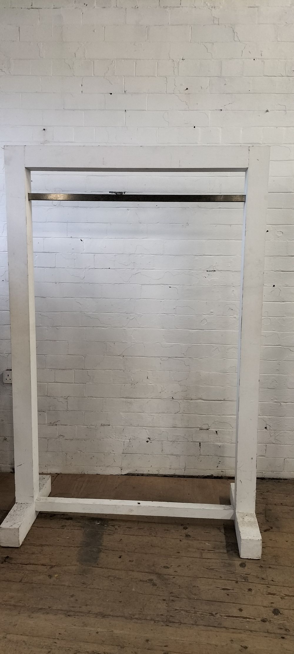 Lot 199: Painted Solid wood Large clothes display rail. With...