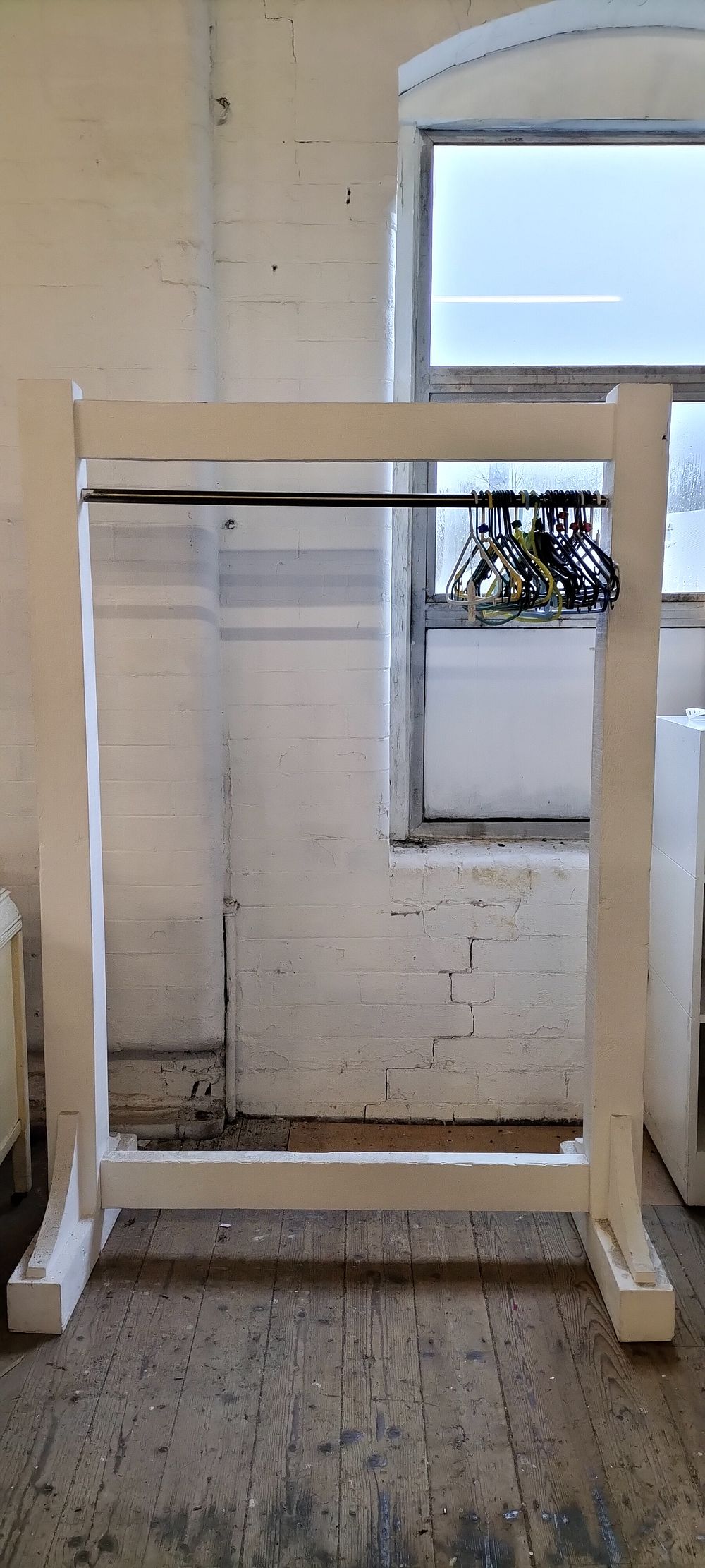 Lot 205: Painted Solid wood Large clothes display rail. With...