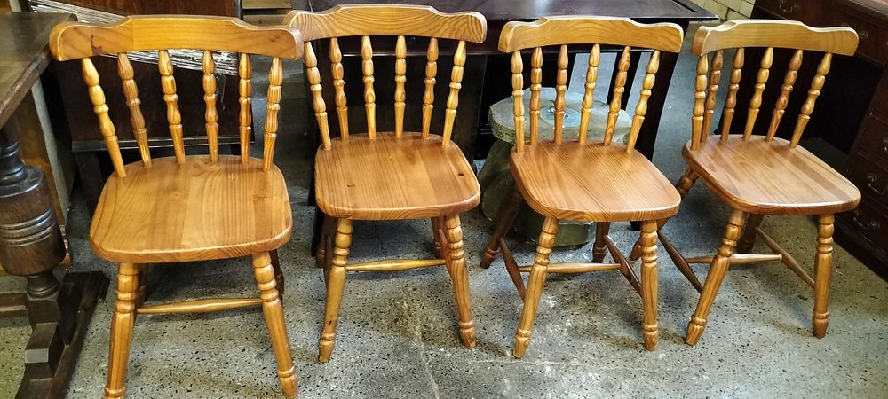 Lot 238: Four Vintage Country Kitchen pine dining chairs