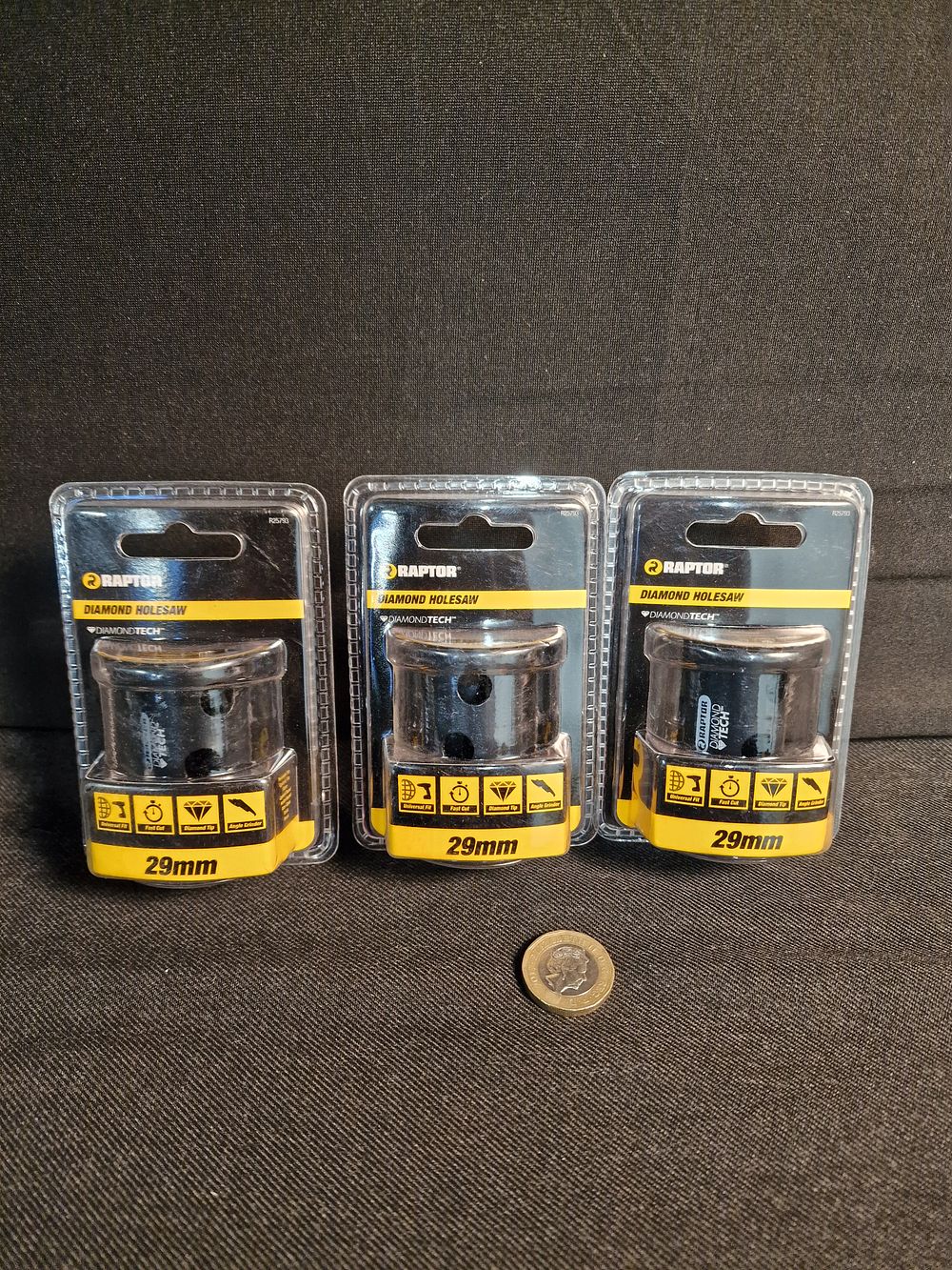 Lot 174: Three Brand New Raptor 29mm Diamond Holesaws