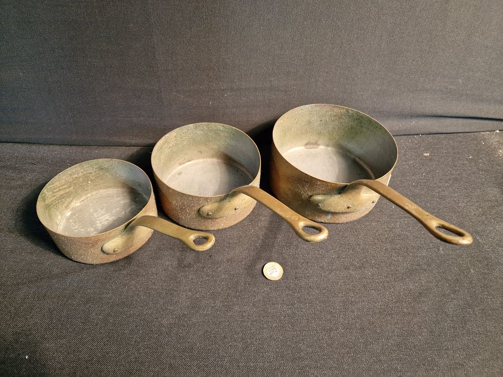 Lot 204: Set of 3 Vintage Copper and Brass Pans